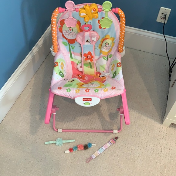 Baby seat that rocks hair bands pacifier clip